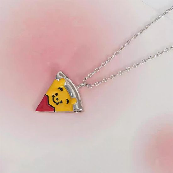 귀여운 우정 마그네틱 동물 캐릭터 피자 조각 목걸이