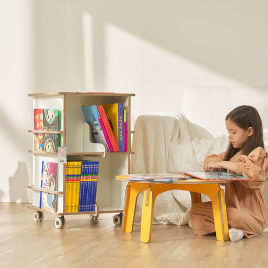 바퀴달린책장 회전책장 미레아우드 2단 회전책장