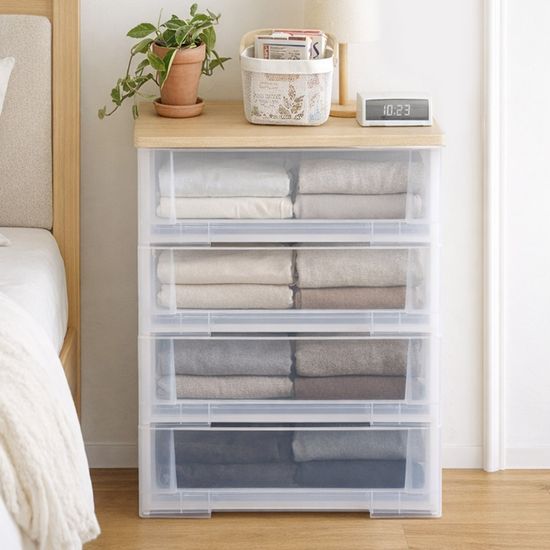 이노스 투명 2단~5단 우드상판 플라스틱 서랍장