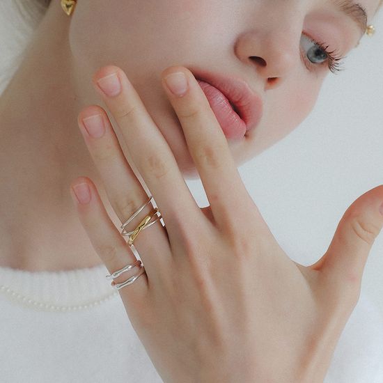 제이로렌 뱀부 더블라인 실버 오픈반지 R0683