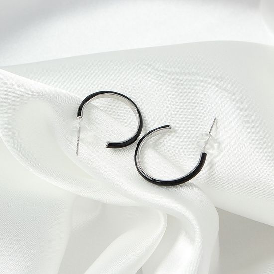 [비쥬홀릭] 실버925 데일리 은침 시크 블랙 링 귀걸이