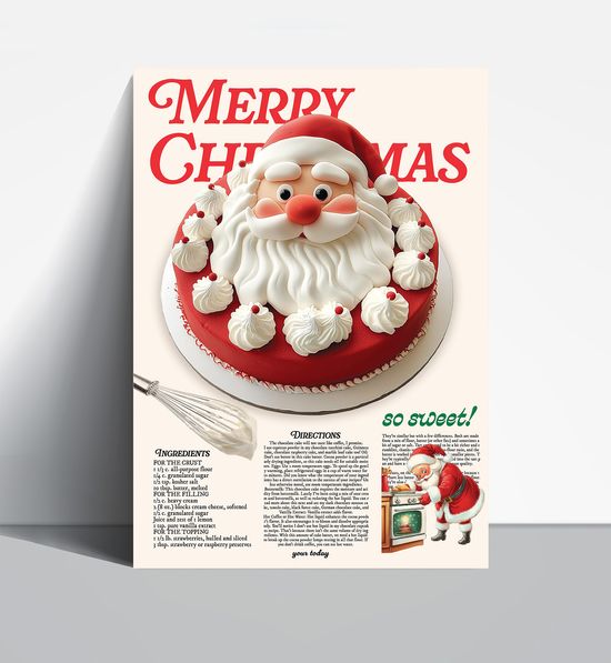 크리스마스 포스터 생크림 산타 얼굴 케이크 포스터