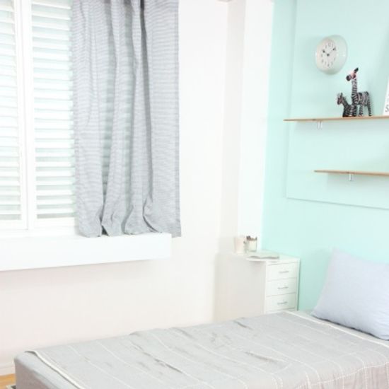 그레이 스트라이프 면린넨 데코커튼