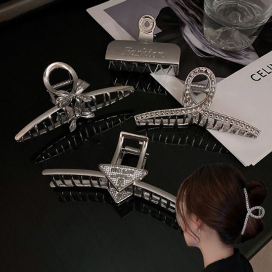 예쁜 실버 빅 집게 머리 핀 반묶음 올림머리 헤어 삔