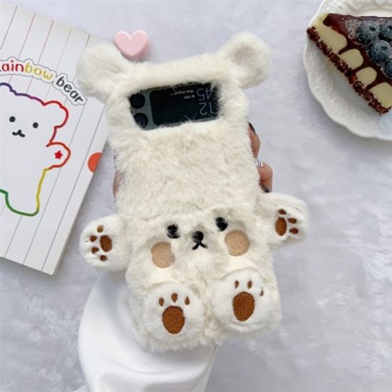 갤럭시 z플립 4 3 예쁜 곰돌이 몬스터 인형 털 케이스