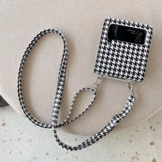 갤럭시 z플립4 귀여운 체크 목걸이 스트랩 줄 케이스