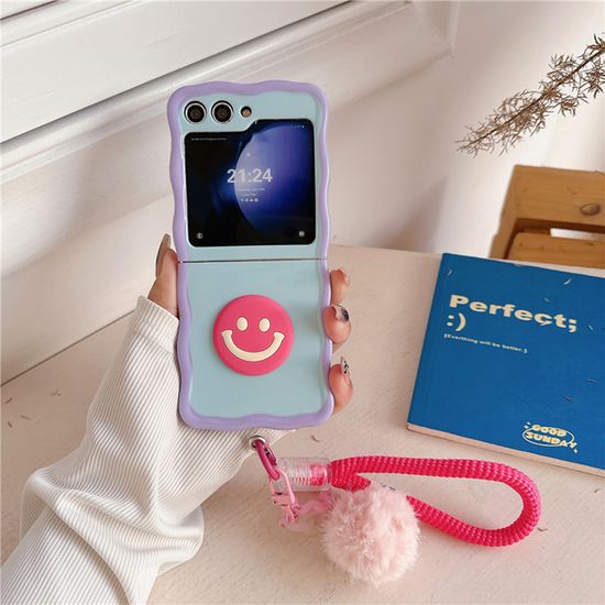 갤럭시 z플립 3 4 5 파스텔컬러 스마일 스트랩 케이스