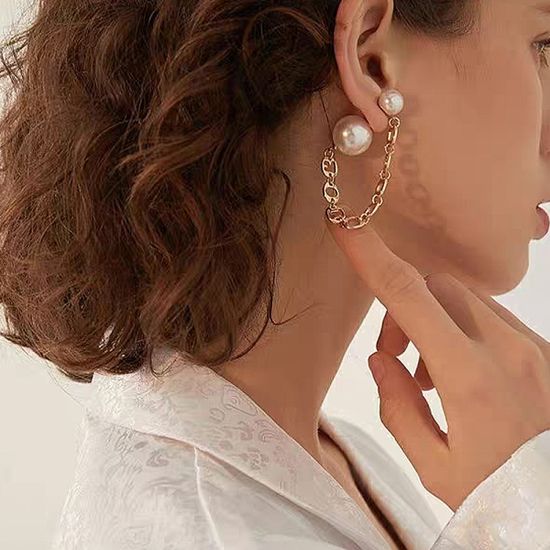 왕볼 진주 백클러치 볼드 골드 체인 드롭 패션 귀걸이