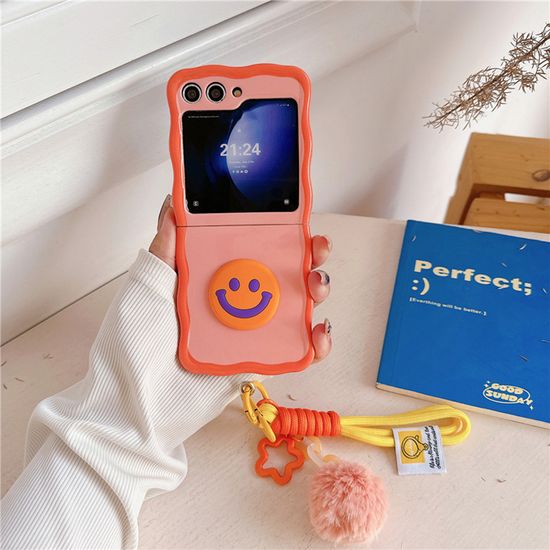 갤럭시 z플립 3 4 5 파스텔컬러 스마일 스트랩 케이스