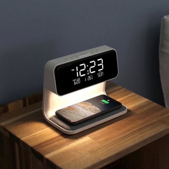[무아스] 패브릭 Qi 고속 무선충전 무드등 알람시계