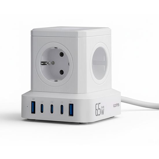 컴스 AC490 안전10구 큐브멀티탭 USB 충전기 콘센트
