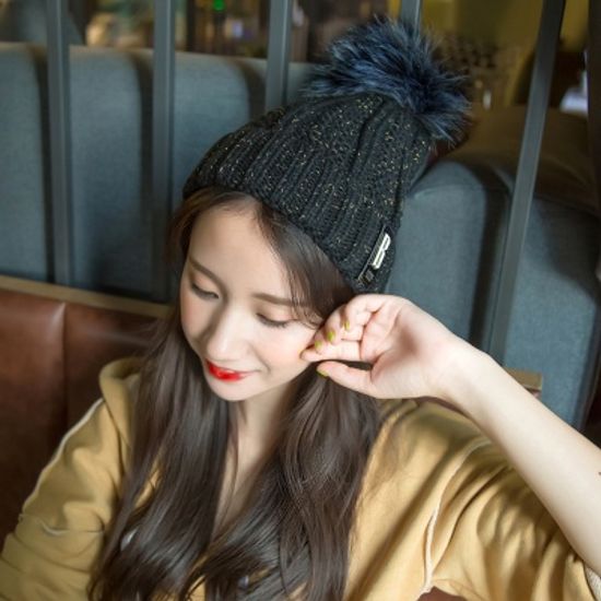 소프트 방울 털모자(올블랙)/남녀공용 니트 방울모자