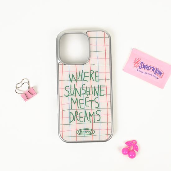 선샤인 옐로우 체크 실버 글라스 폰케이스