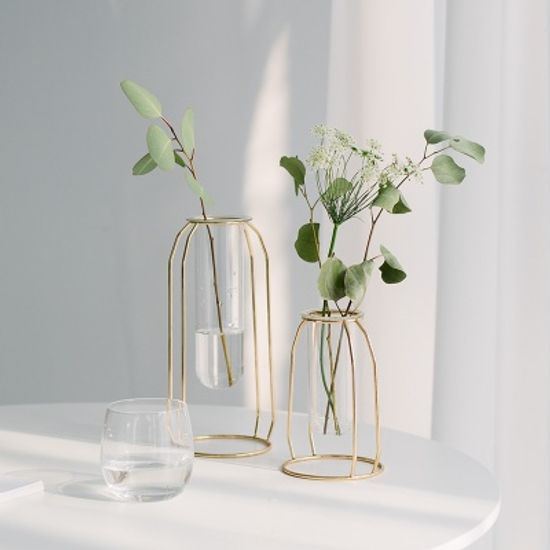 골드 와이어 유리 화병 2type 미니 꽃병 철제 프레임