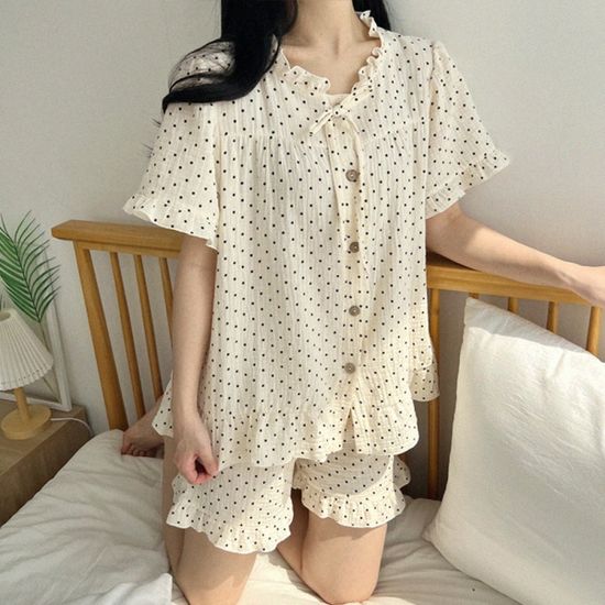 러블리 도트 프릴 순면100% 잠옷 파자마 홈웨어