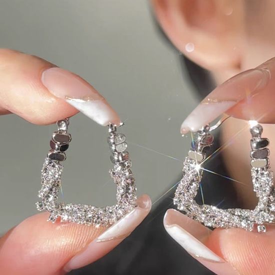 힙한 럭셔리 반짝이 큐빅 U 링 귀걸이 이어링 귀고리