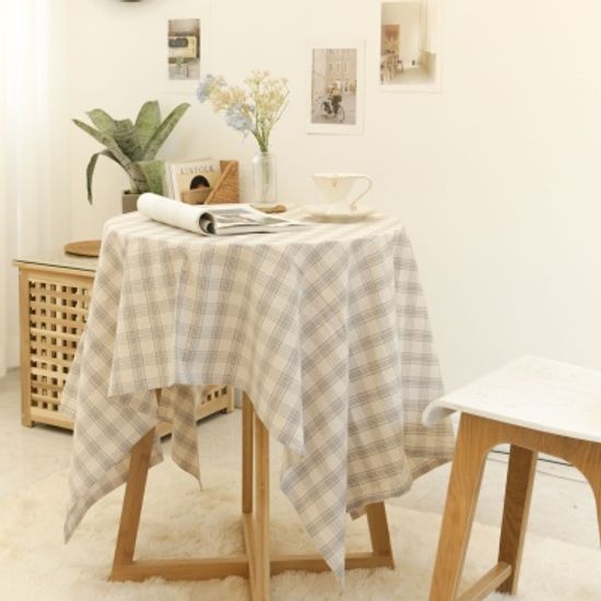 멜란 타탄 체크 식탁보-베이지
