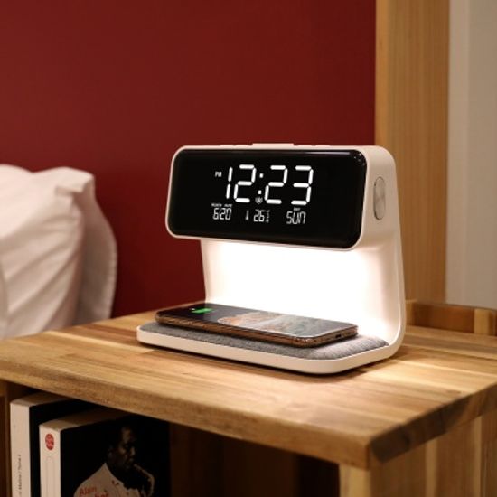 [무아스] 패브릭 Qi 고속 무선충전 무드등 알람시계