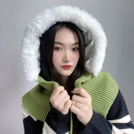 부클 니트 후드 넥워머 페이스후드워머 여성넥워머