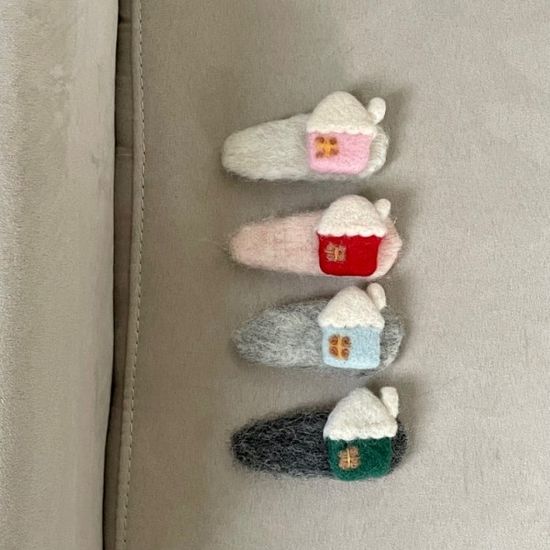 크리스마스 과자집 양모 펠트 헤어핀 헤어삔 삼각 똑