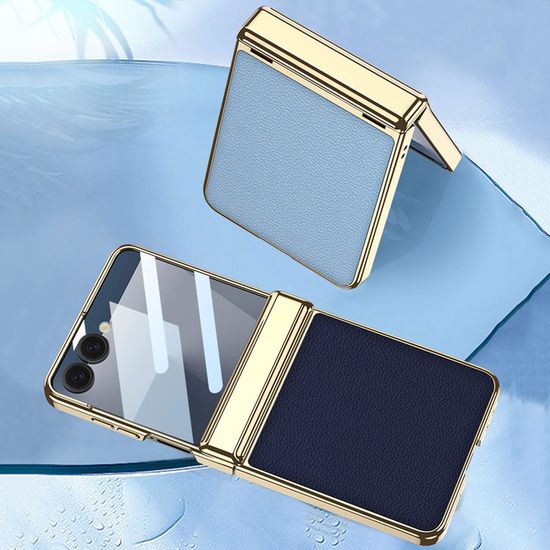 갤럭시 Z플립7 골드 자석 힌지 보호 단색 가죽 케이스