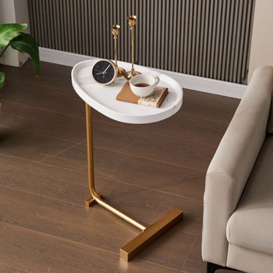 타원형 골드 스틸 사이드 테이블 (화이트)