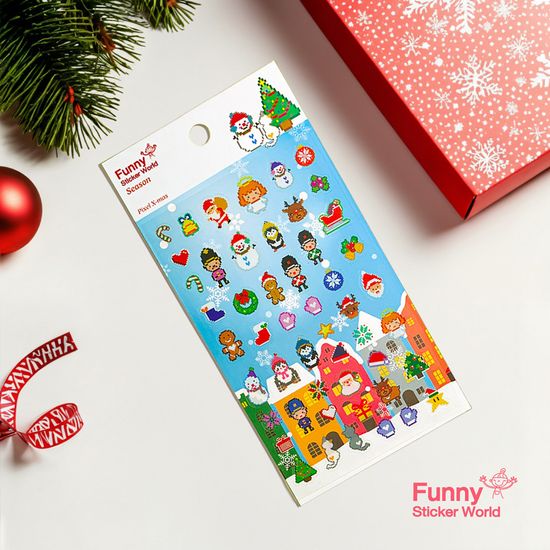 퍼니스티커 C584 픽셀 크리스마스 PVC 시즌