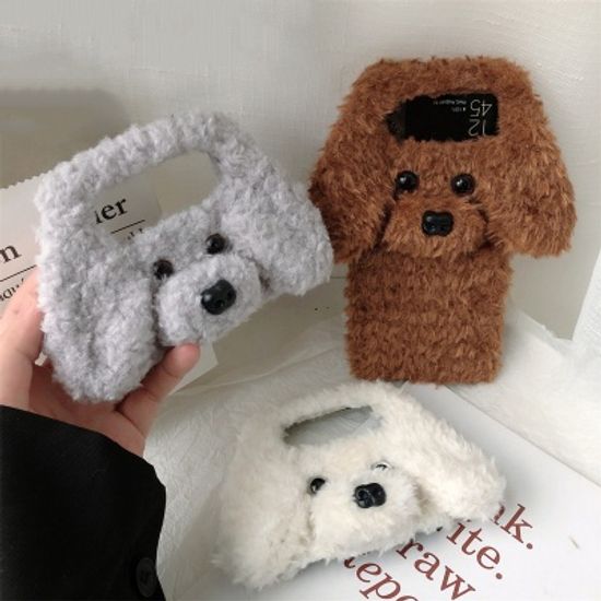 갤럭시 z플립3 푸들 강아지 퍼 뽀글이 털 인형 케이스