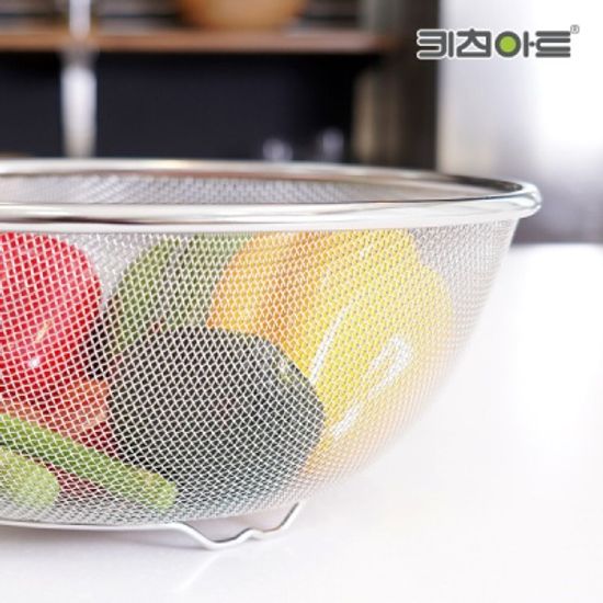 키친아트 스텐 원형 채반 뜰채 원형 믹싱볼 3종세트