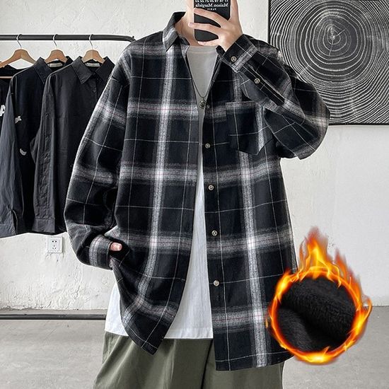 남성 캐주얼 데일리 루즈핏 체크 남방 셔츠