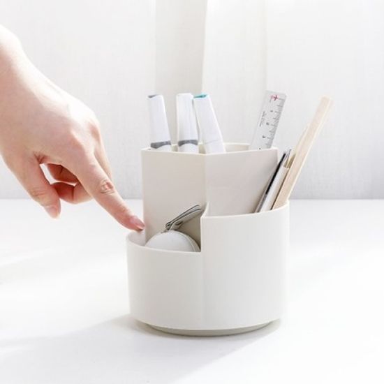 화이트 360도회전 연필꽂이 책상수납함 펜꽂이