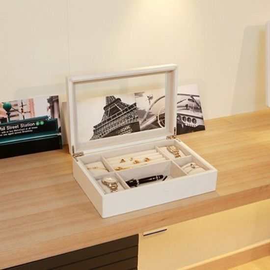 우드 유리덮게형 보석박스-화이트