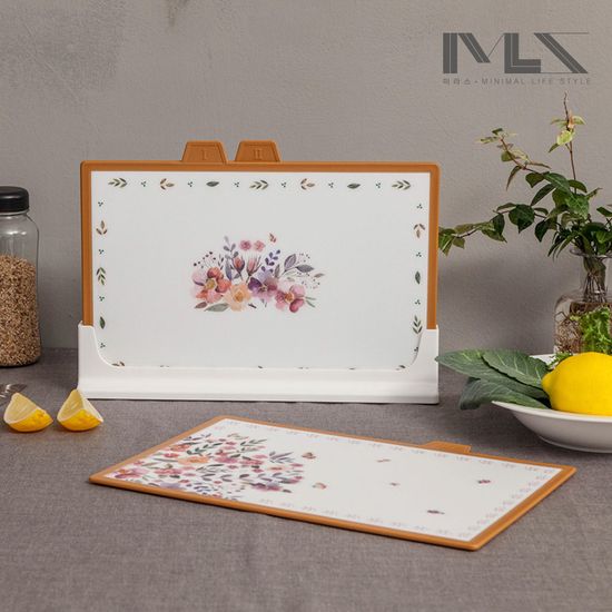 미라스 플로랄 사각 인덱스 도마 4P 거치대 세트