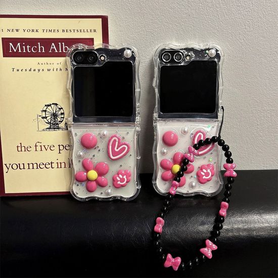 갤럭시 Z플립 6 5 4 3 스트랩 레진 투명 물결 케이스