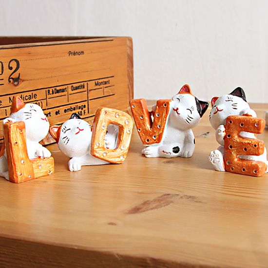 러브 캣 고양이 미니어처 오너먼트 장식품 4p LX1254