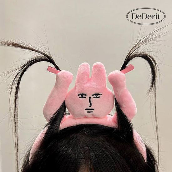 [데데리트]엄근진 핑크 토끼 인형 머리띠 헤어밴드