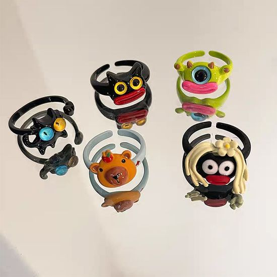 큐트 카피바라 개구리 냥이 캐릭터 반지 학생 우정 링