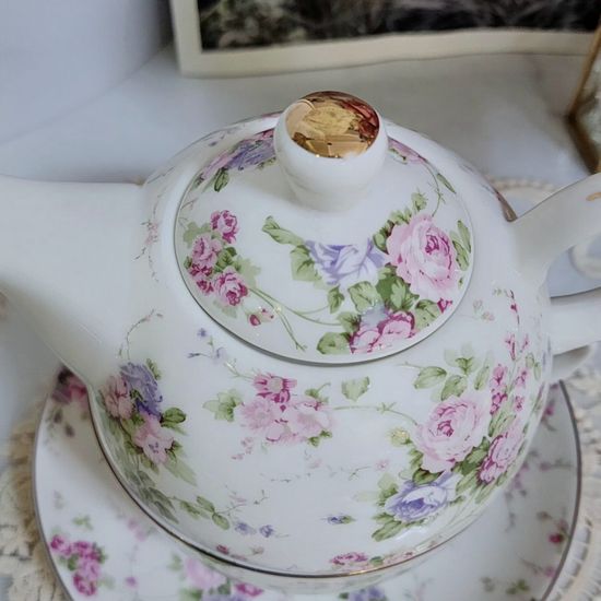 잉글리쉬 로즈 티포원 1인 티팟 찻잔 소서 세트