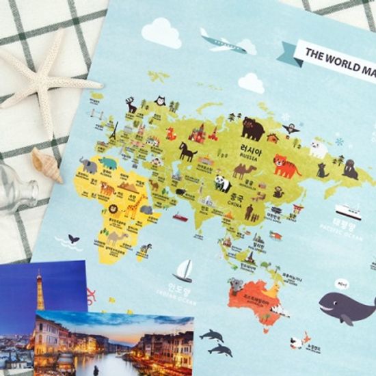 [기성]세계지도A3 동물 랜드마크