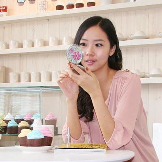 크리스탈스톤 플라워 원형 콤팩트거울 (확대)