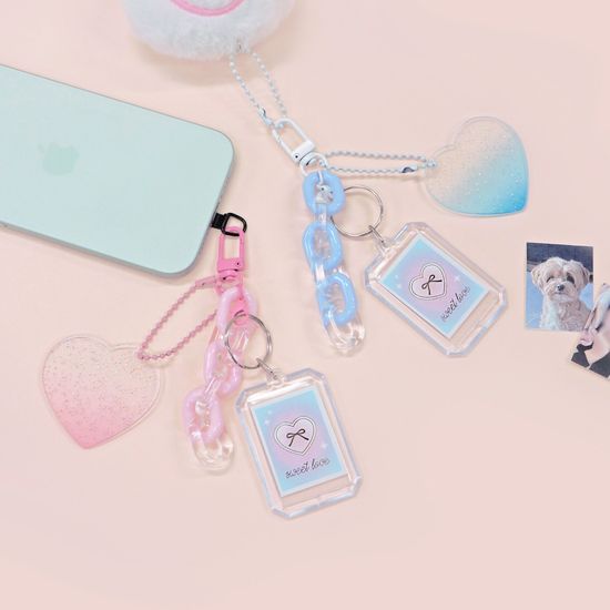 오첵 완소최애 미니포토 하트 키링