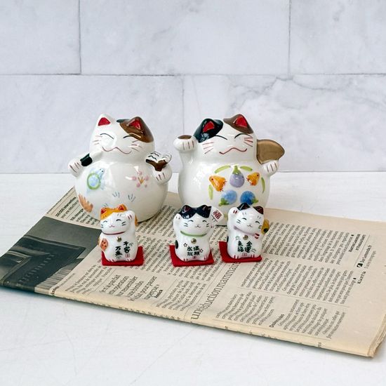 마네키네코 일본 고양이 도자기 인형 5p set