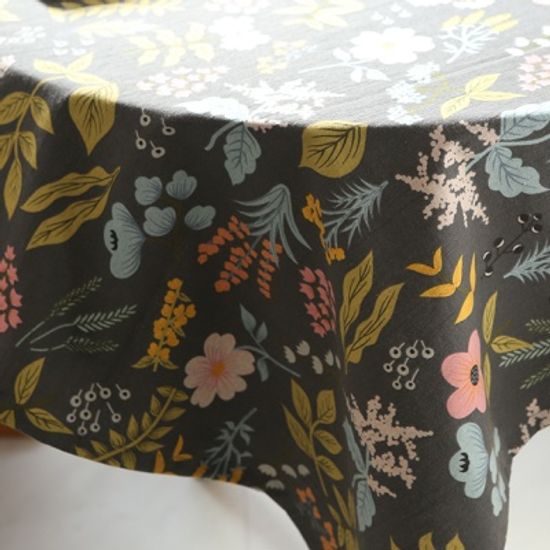 면린넨 빅 플라워 식탁보 테이블보 덮개-차콜