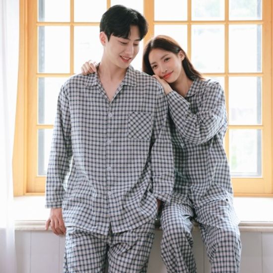 순면100% 기모 베이직 체크 커플 잠옷 파자마