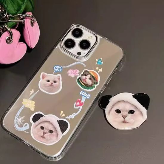 갤럭시 A시리즈 모자쓴 고양이 톡 그립 미러 케이스