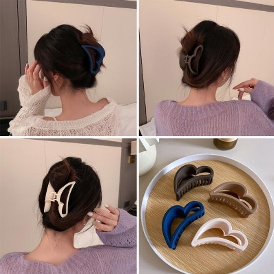 심플 무광 컬러 하트 아크릴 빅 집게핀 예쁜 헤어 삔