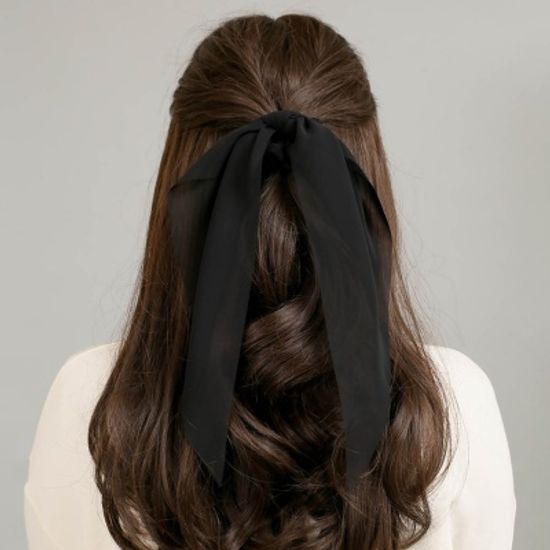 [엔젤슈슈] 쉬폰 롱리본 곱창밴드(블랙) 헤어머리끈