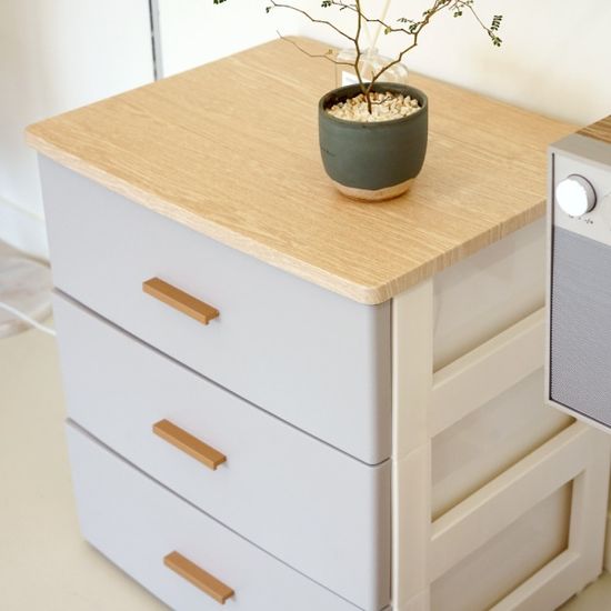 국내생산 모나코 우드상판 서랍장 3단 골드핸들