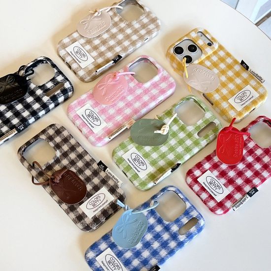 아이폰 17 16 15 14 13 체크 컬러 뽀글이 털 케이스