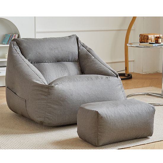 감성만족 빈백 가죽소파 스툴 세트(다크 그레이)